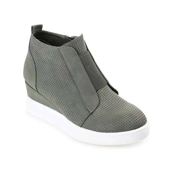 Journee Collection Womens Clara Wedge Sneakers Faux Leather Olive 8.5 MSRP $79 - Picture 1 of 5